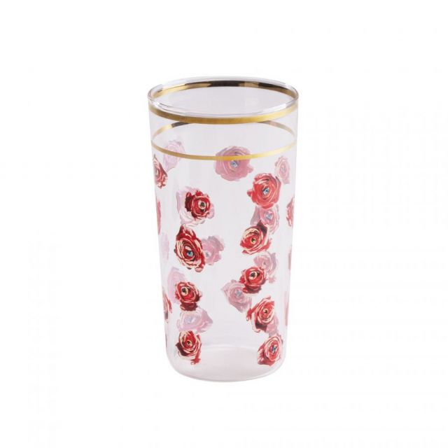 BICCHIERE IN VETRO GLASS ROSES H 13 cm