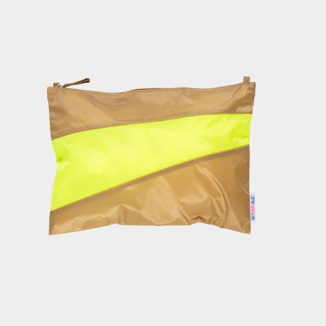 THE NEW POUCH Camel & Fluo Yellow LARGE