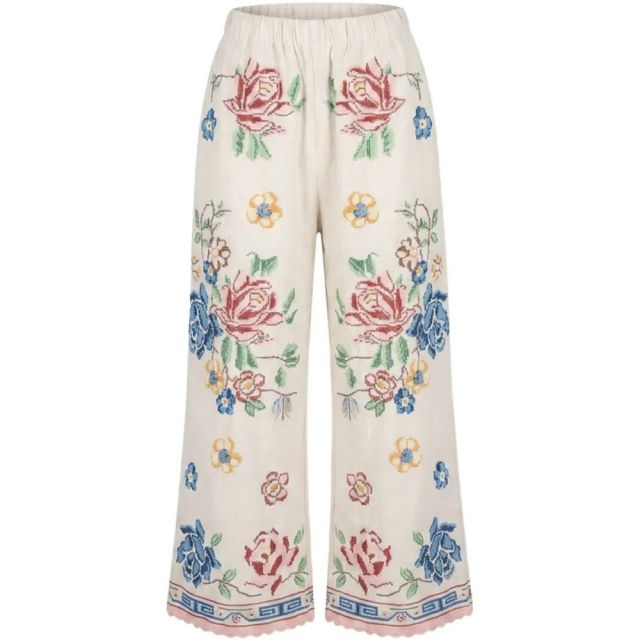 FLOWER DESIGN LONG PANTS- naturale