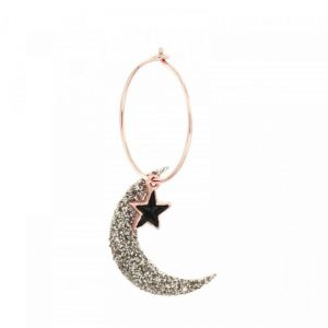 ORECCHINO A CERCHIO PICCOLO CON LUNA GLITTER E STELLA MIGNON