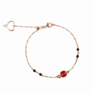 BRACCIALE DI CATENA CON COCCINELLA E PIETRE DI SPINELLO