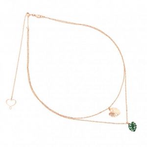 COLLANA A DOPPIO GIROCOLLO CON DUE FOGLIE DI MONSTERA