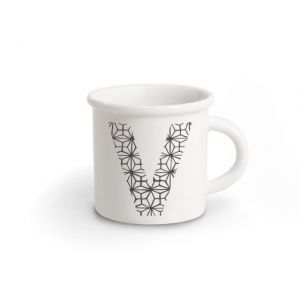 TAZZA IN PORCELLANA LETTERA V nera