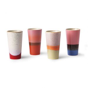 TAZZE DA LATTE IN CERAMICA STILE ANNI'70 SET DA 4