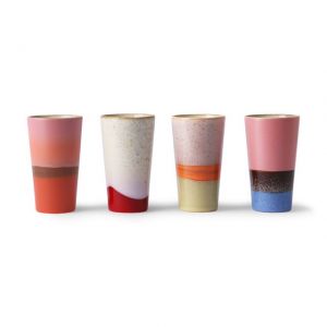 TAZZE DA LATTE IN CERAMICA STILE ANNI'70 SET DA 4