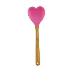 CUCCHIAIO DI LEGNO CON CUORE FUCSIA