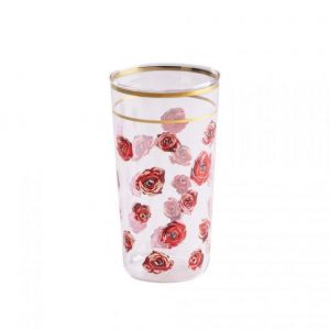 BICCHIERE IN VETRO GLASS ROSES H 13 cm