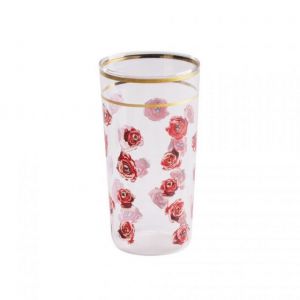 BICCHIERE IN VETRO GLASS ROSES H 13 cm