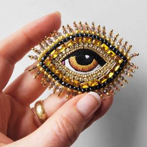 SPILLA PICCOLA HEAVENLY EYE IN STRASS GIALLI