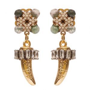 ORECCHINI CON FIORE STRASS CORNO E BAGUETTES Green