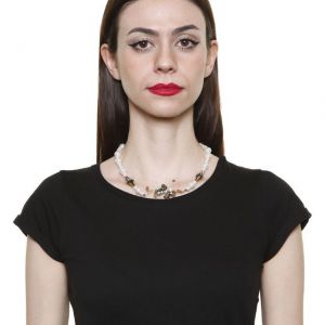 COLLANA DI PERLE VETRO E TRALCIO ROSE