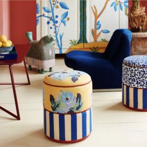 Pouf Nizam Mustard Stripes Blue Natural