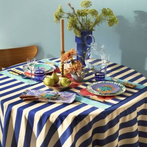 Telo Cotone 180x350cm Nizam Stripes Blue Natural