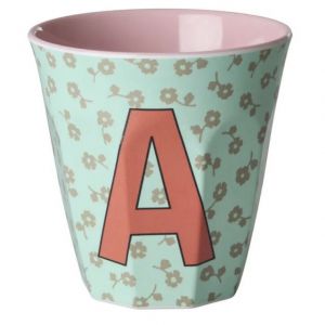 BICCHIERE IN MELAMINA CON LETTERA A- FIORI