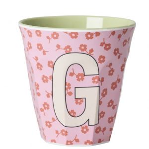 BICCHIERE IN MELAMINA CON LETTERA G- FIORI