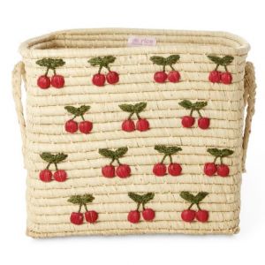 CESTINO QUADRATO IN RAFFIA-CHERRIES ALL OVER DESIGN