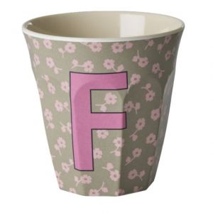 BICCHIERE IN MELAMINA CON LETTERA F- FIORI