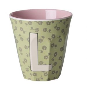 BICCHIERE IN MELAMINA CON LETTERA L- FIORI