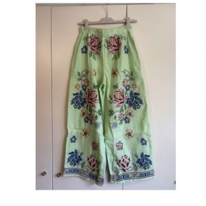 FLOWER DESIGN LONG PANTS PANTA-GREEN